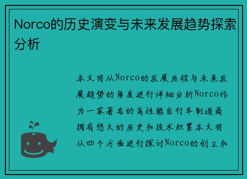 Norco的历史演变与未来发展趋势探索分析